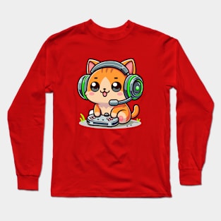Cute Cat Playing Game Console Long Sleeve T-Shirt